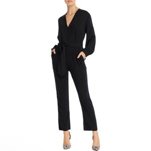 Aqua Womens Black Long Sleeve V-Neck Solid Jumpsuit size XS